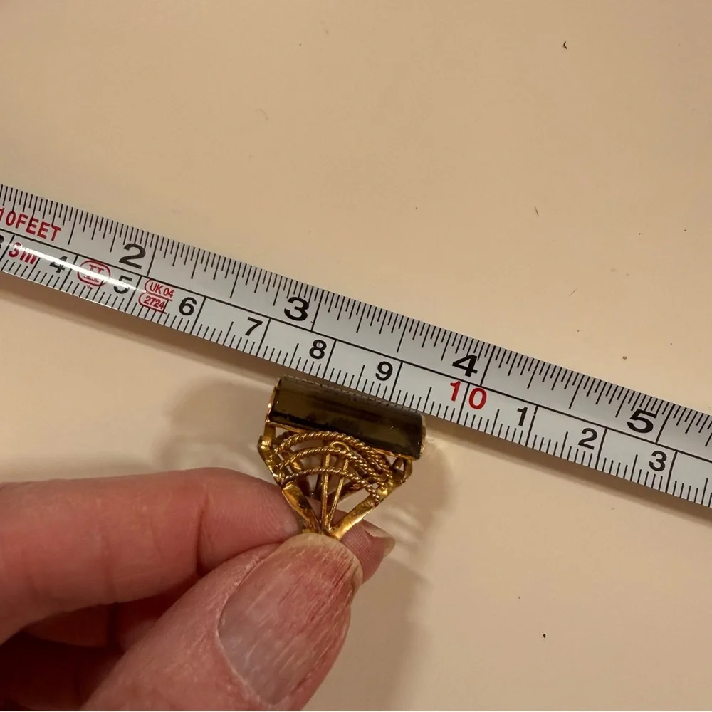Vintage art deco Smoky Quartz cabochon gold plated oversized cocktail Ring